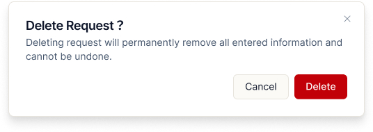 Delete Request confirmation dialog with Cancel and Delete actions